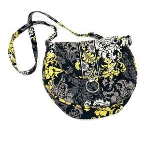 Vera Bradley Baroque Saddle Up Bag Purse Crossbody Black Green Floral STAINED